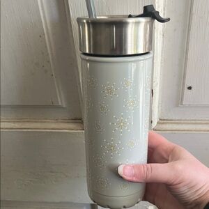 S'well Cream Travel Bottle with Gold Starburst Design